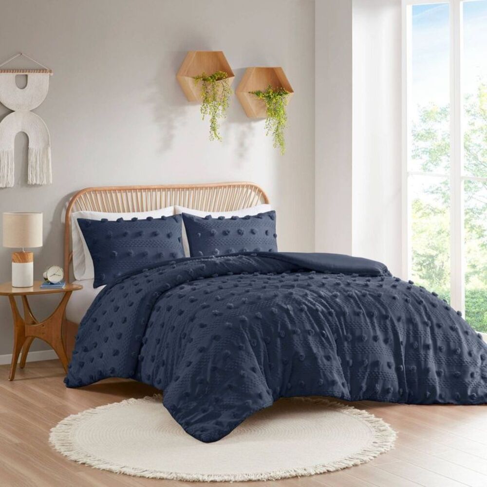 2pc Twin/Twin Extra Long Elise Clip Jacquard Duvet Cover Set Navy